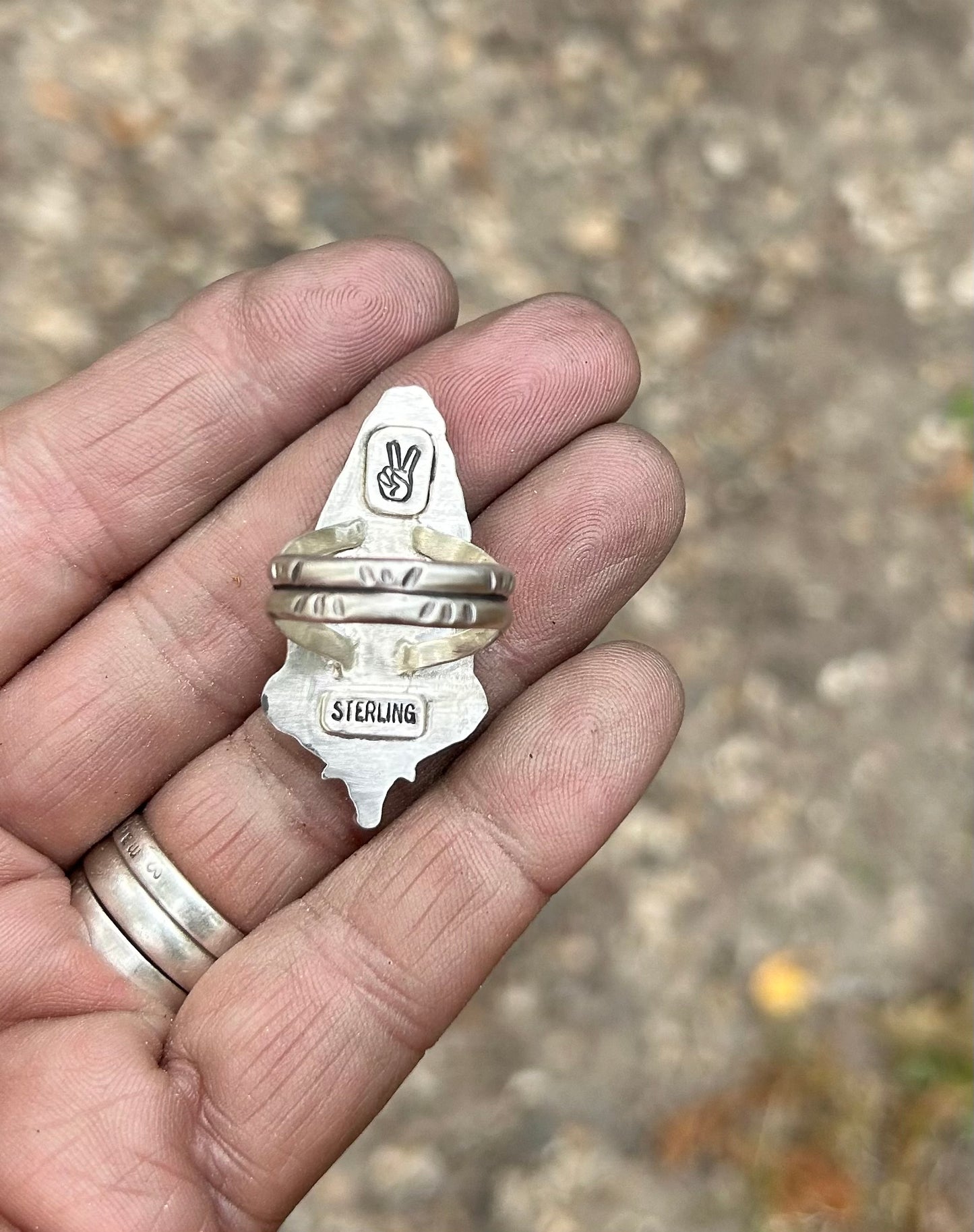 The Stampede Ring. Kingman Turquoise Wrapped In Sterling Silver, Stamped Double Band. US Size 7.5