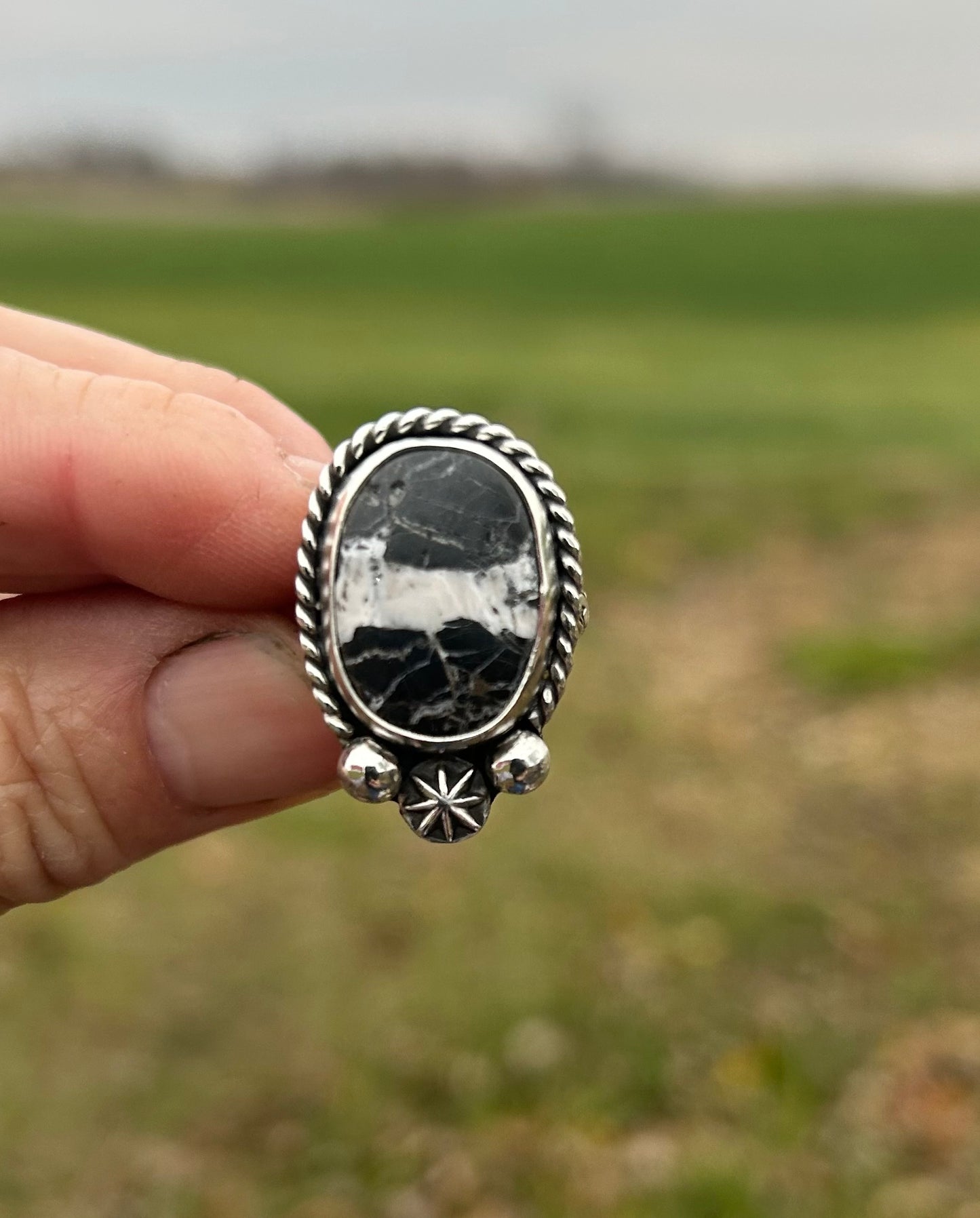 The Cato Ring, White Buffalo & Sterling Silver, US Size 8