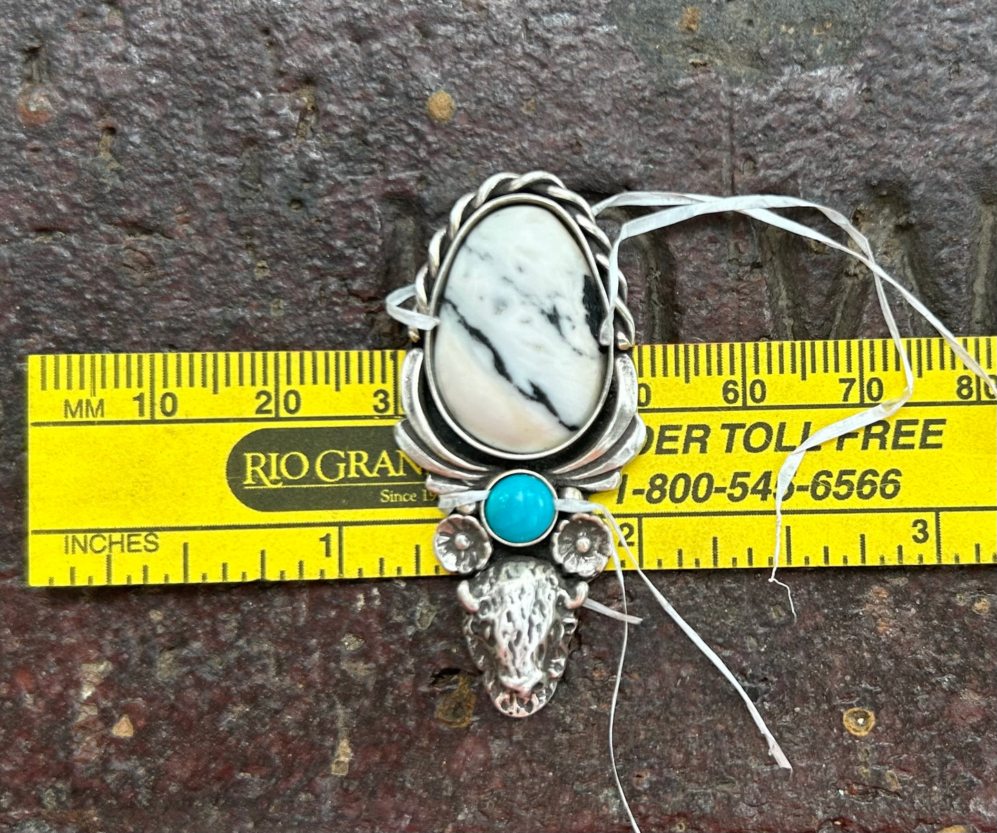 White Buffalo and Kingman Turquoise Buffalo Ring, Finished To Your Size, Stamped Triple Band