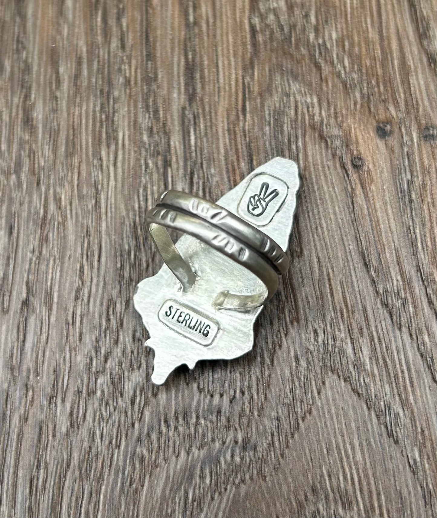 The Stampede Ring.  Kingman Turquoise Wrapped In Sterling Silver, Stamped Double Band.  US Size 7.5