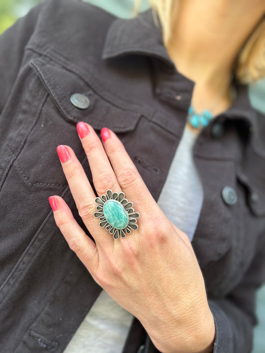 US Size 9 1/4 Aventurine Bloom Ring