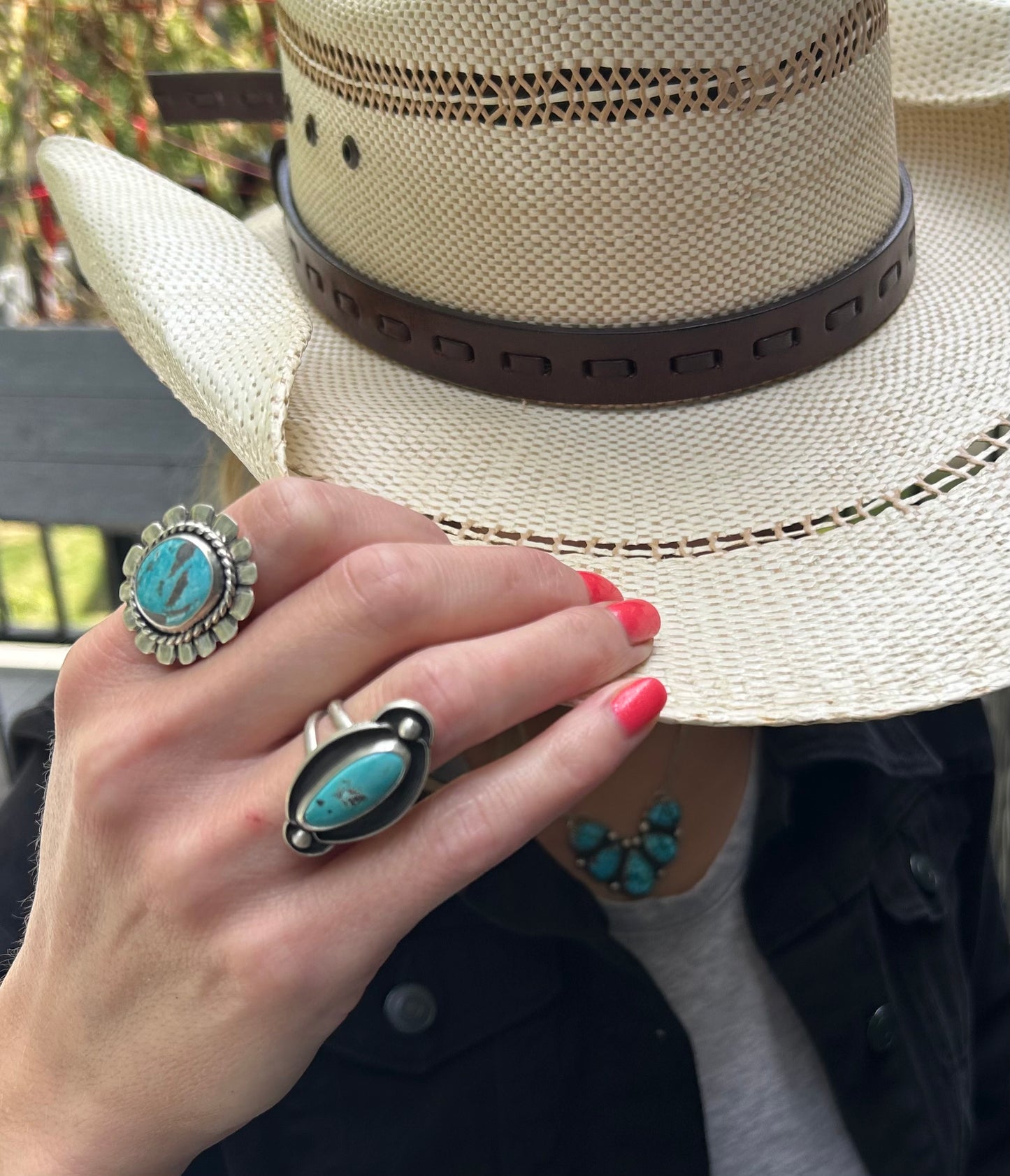 The Shiloh Ring, Sierra Nevada Turquoise, Double Band, US 7 3/4