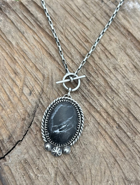 The Blaise Toggle Necklace, White Buffalo & Sterling Silver