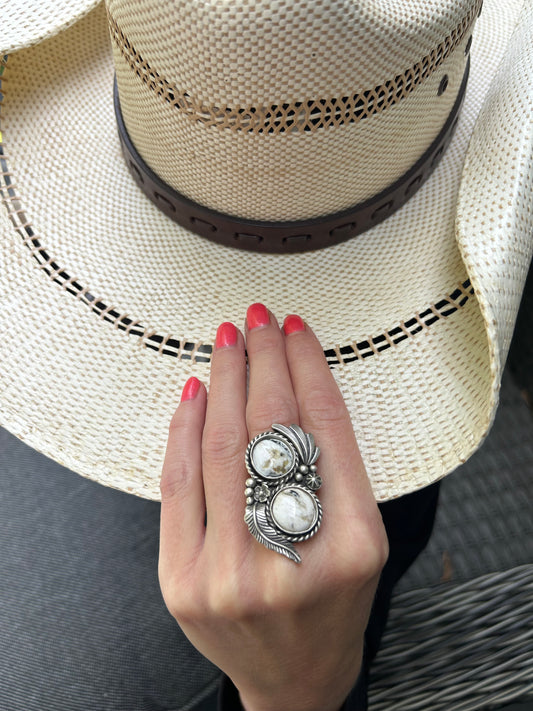 White Buffalo Ring, Finished In Your Size With Double Band