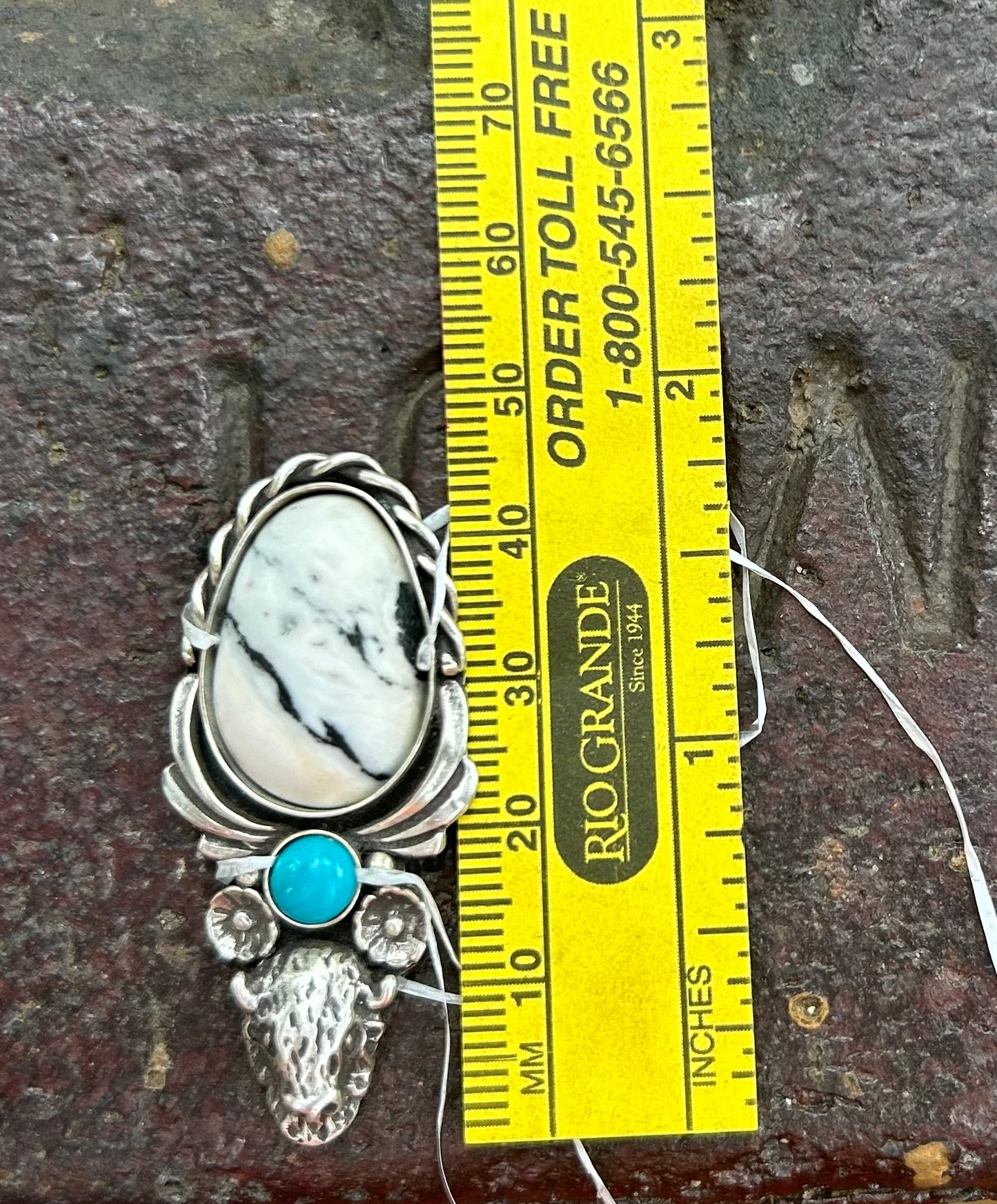 White Buffalo and Kingman Turquoise Buffalo Ring, Finished To Your Size, Stamped Triple Band