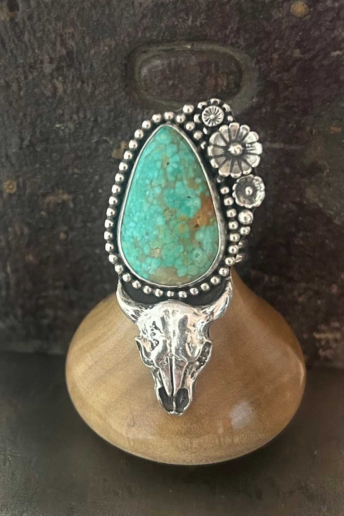 Tyrone Turquoise with Buffalo Skull Ring, Adjustable