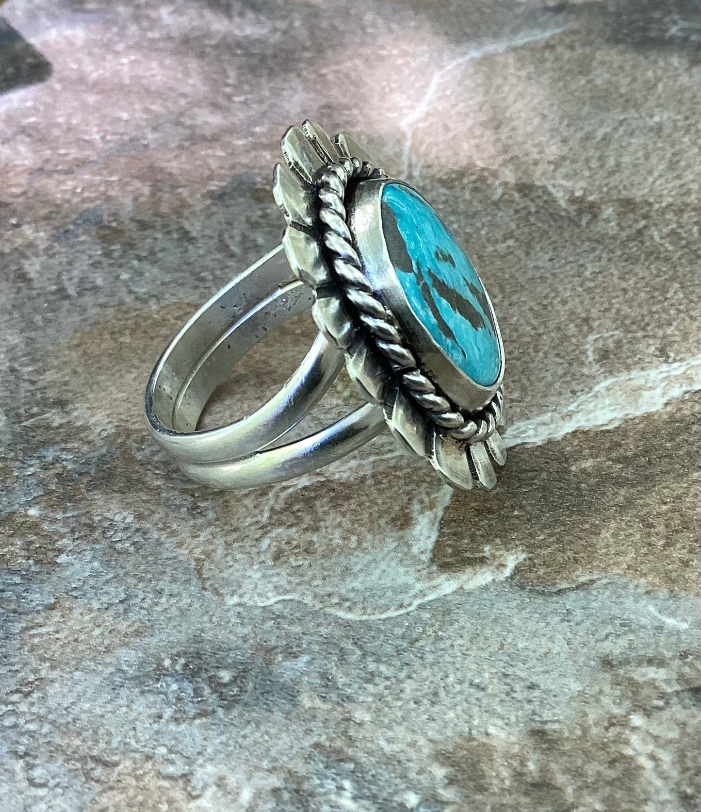 The Shiloh Ring, Sierra Nevada Turquoise, Double Band, US 7 3/4