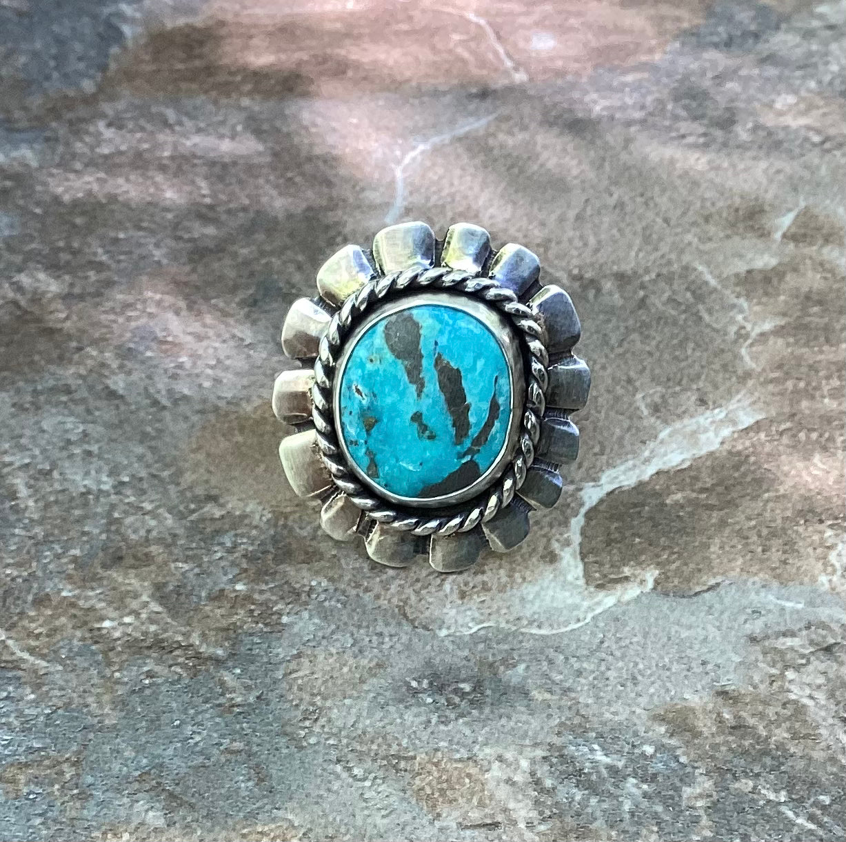 The Shiloh Ring, Sierra Nevada Turquoise, Double Band, US 7 3/4