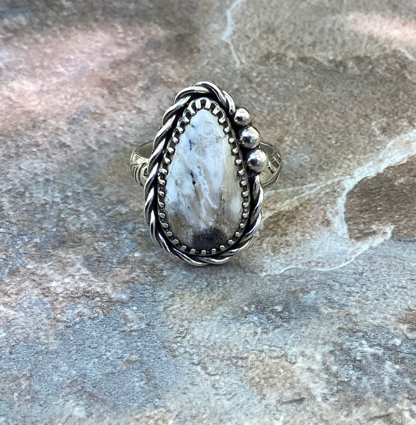 White Buffalo Teardrop Ring US 7 1/2