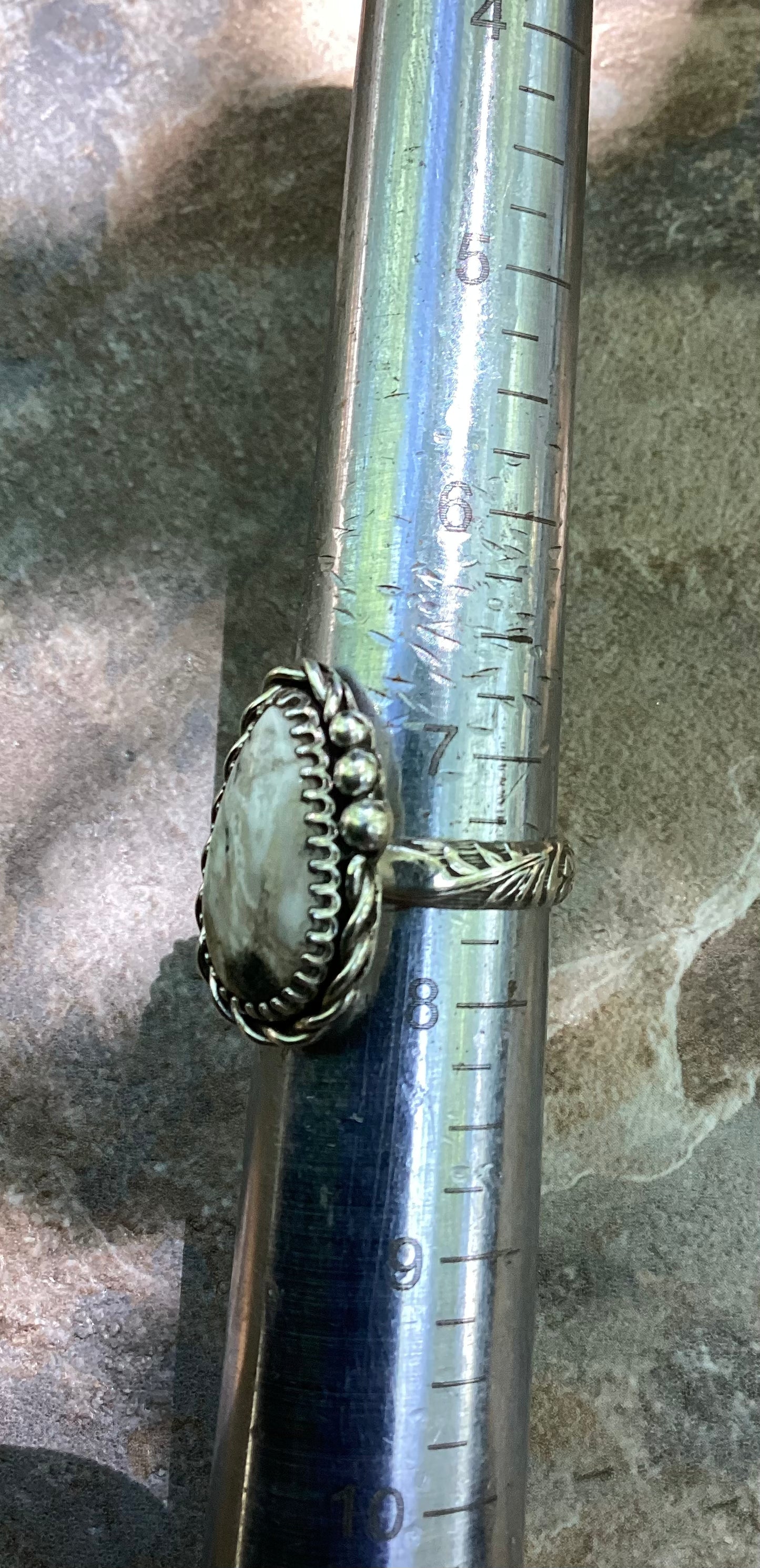 White Buffalo Teardrop Ring US 7 1/2
