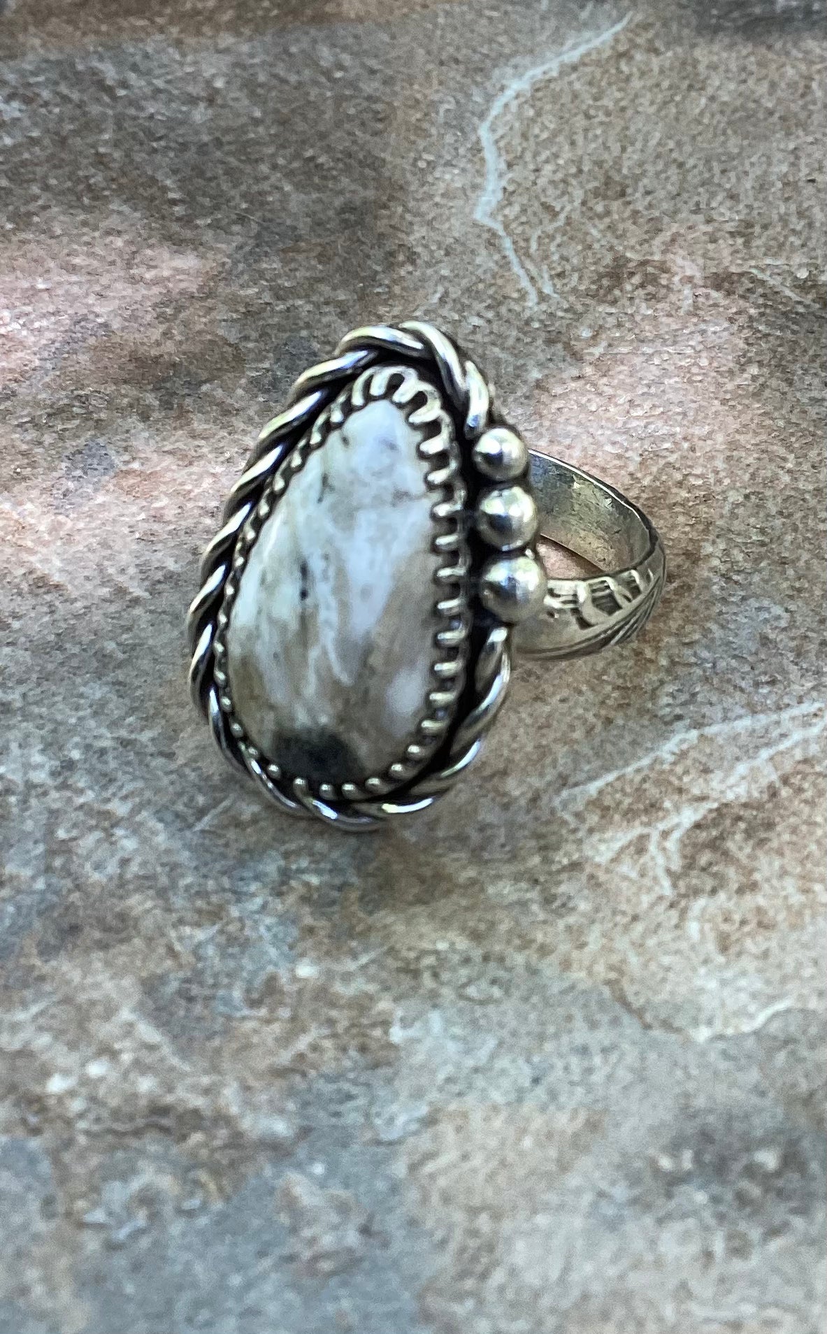 White Buffalo Teardrop Ring US 7 1/2