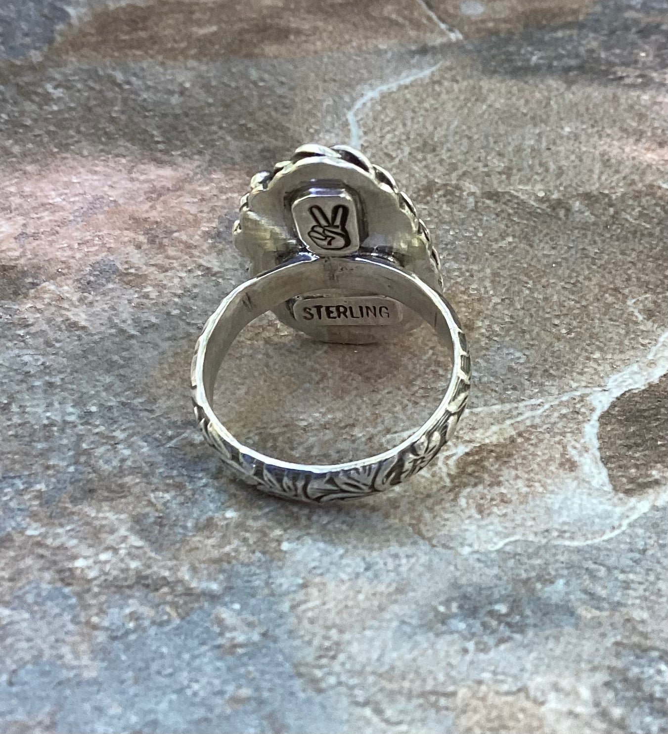 White Buffalo Teardrop Ring US 7 1/2