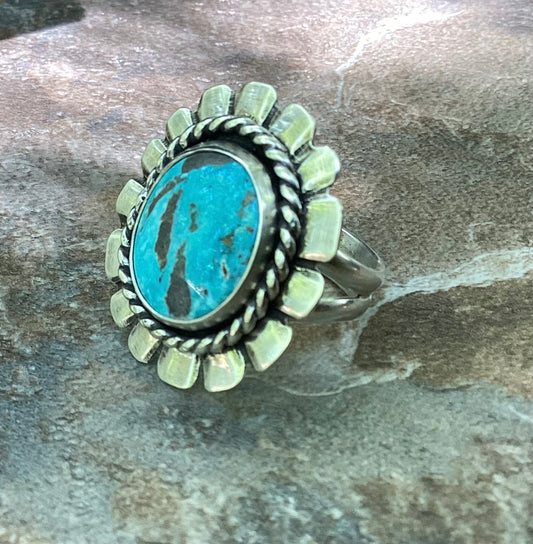 The Shiloh Ring, Sierra Nevada Turquoise, Double Band, US 7 3/4