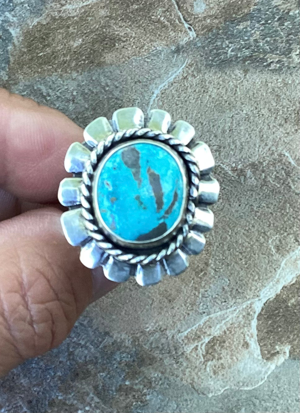 The Shiloh Ring, Sierra Nevada Turquoise, Double Band, US 7 3/4