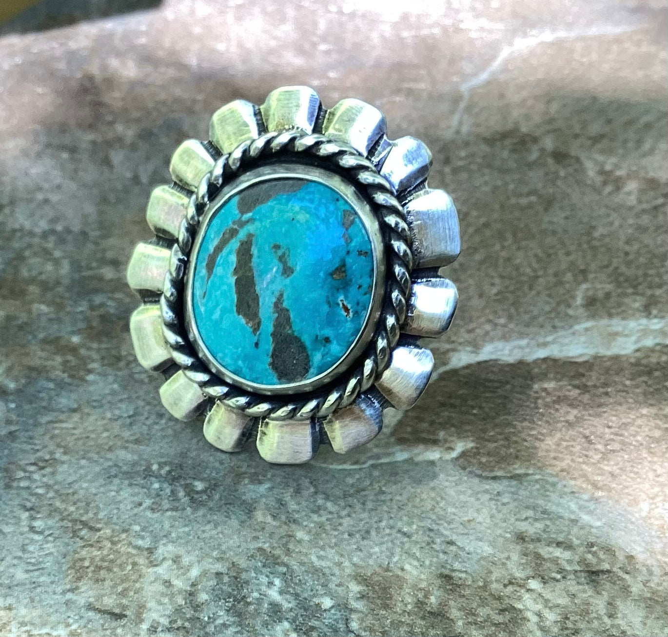 The Shiloh Ring, Sierra Nevada Turquoise, Double Band, US 7 3/4
